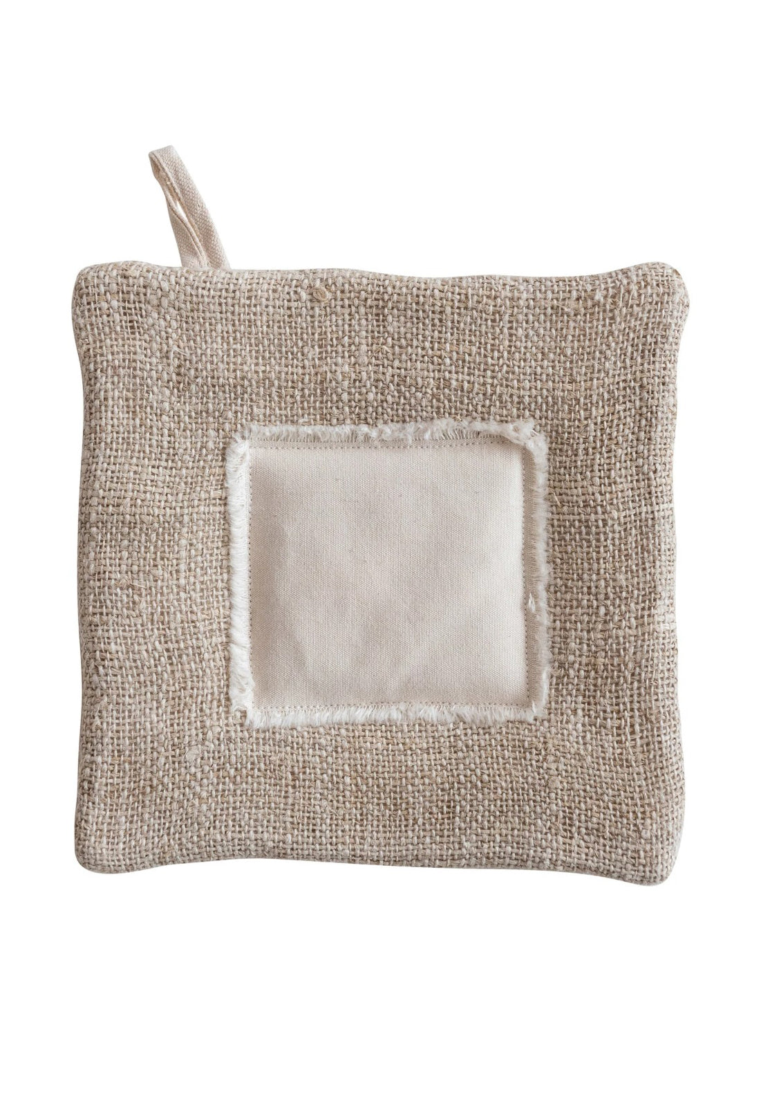 A natural hemp and cotton potholder.