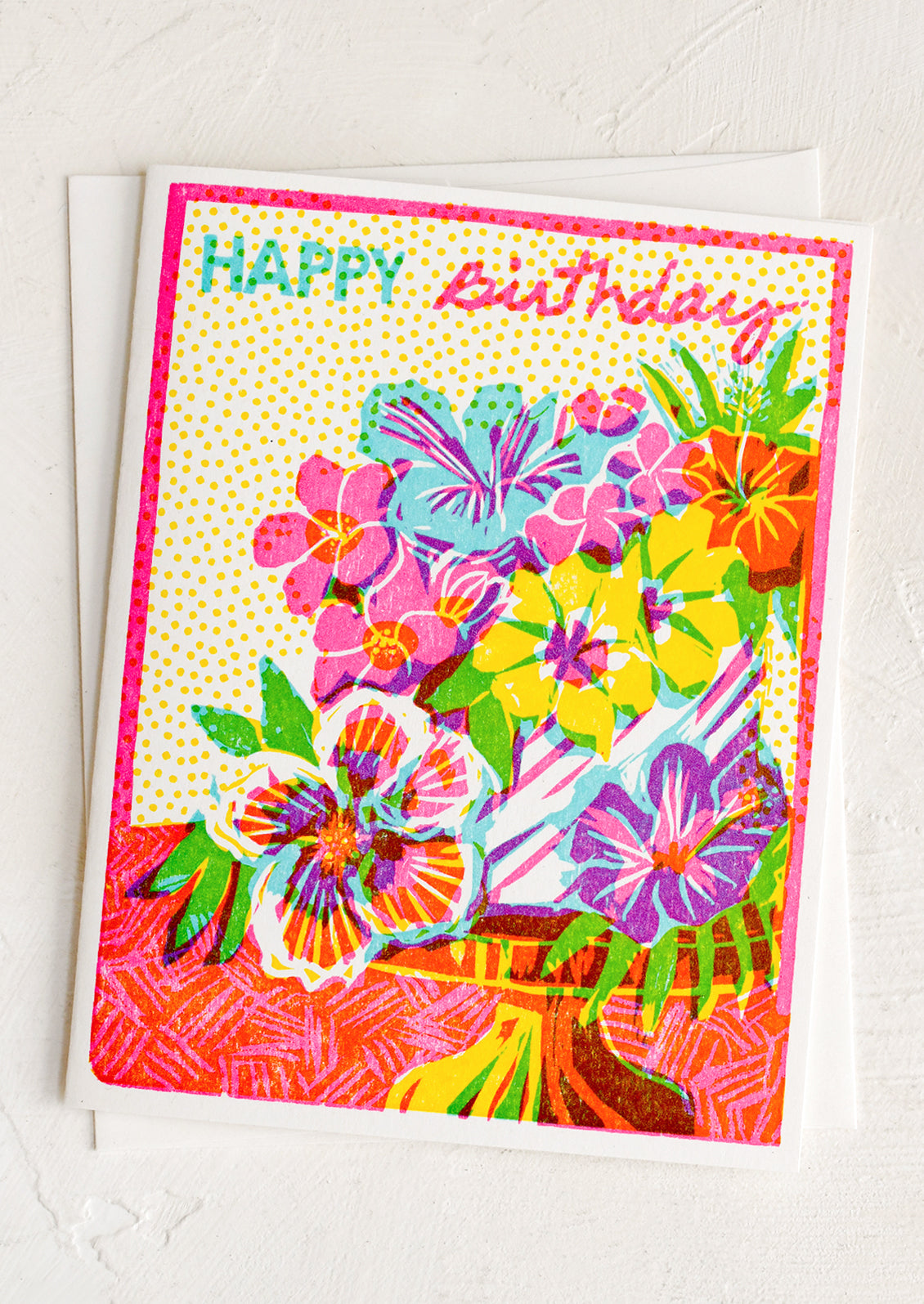 Colorful birthday card with floral design and 'Happy Birthday' text on a white background