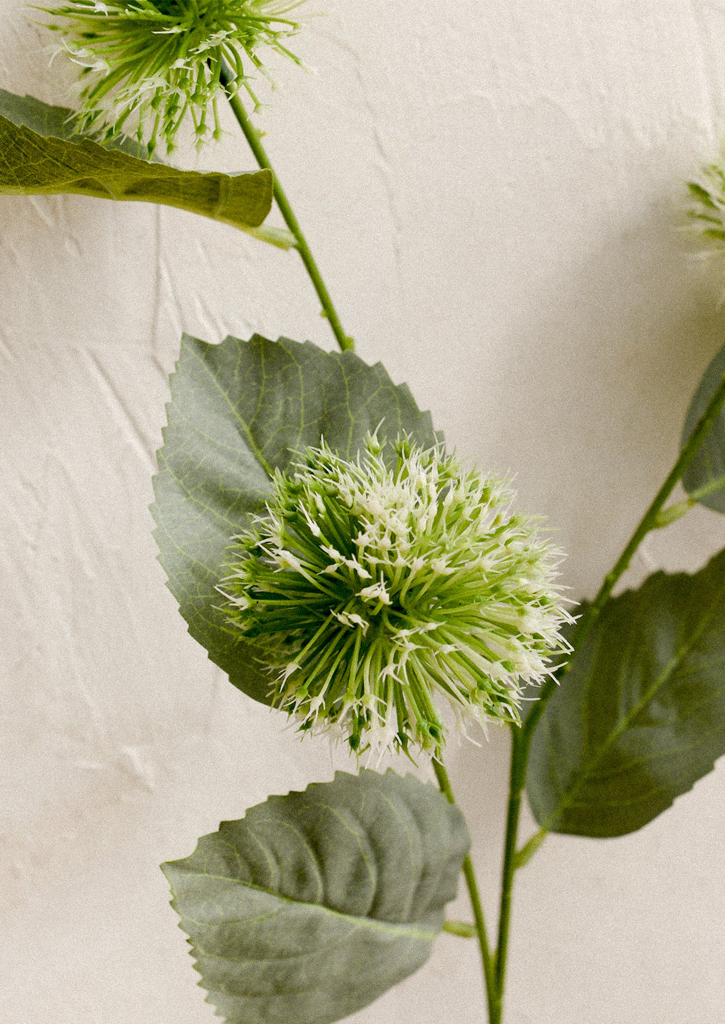 A faux flower spray resembling Echinops aka Globe Thistle.