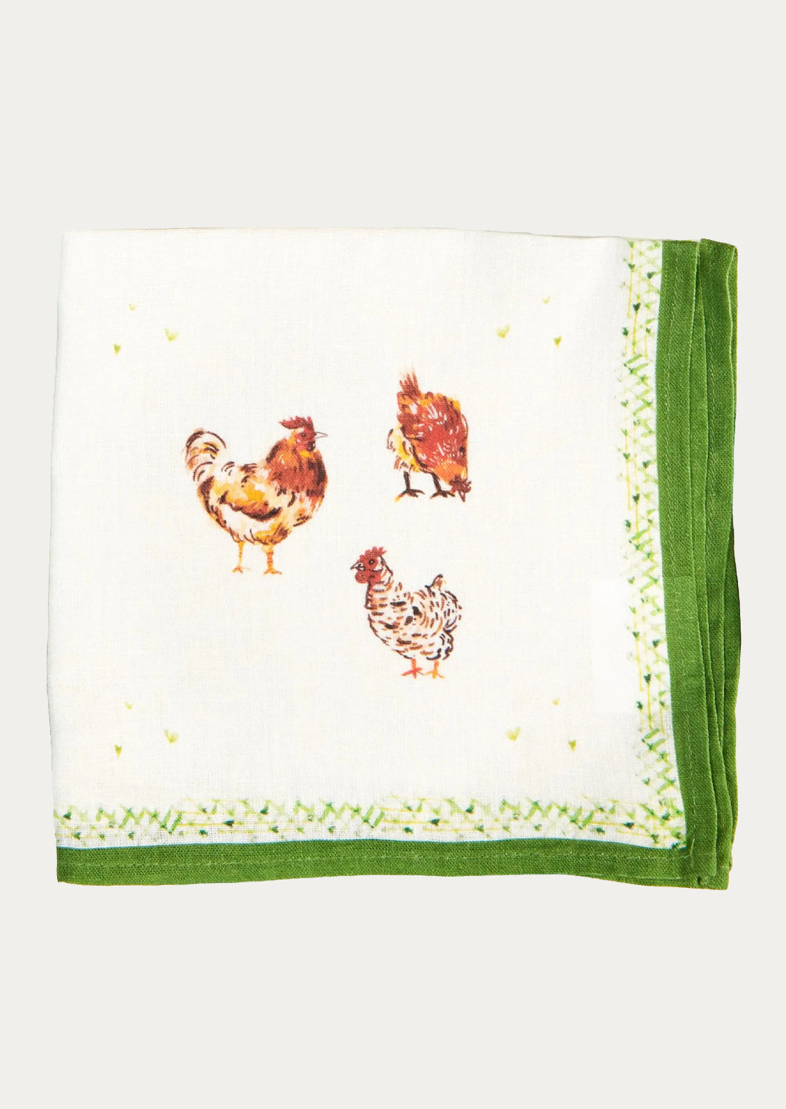 Square napkin with rooster design on a white background