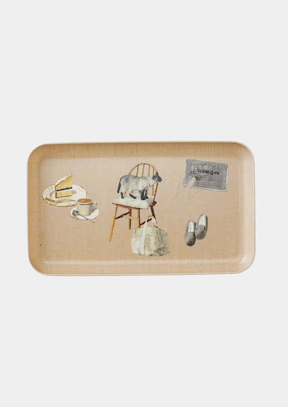 A rectangular tray with quirky cat print.