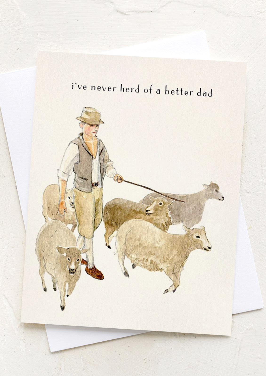 A card with image of a man herding sheep, text reads "I've never herd of a better dad".