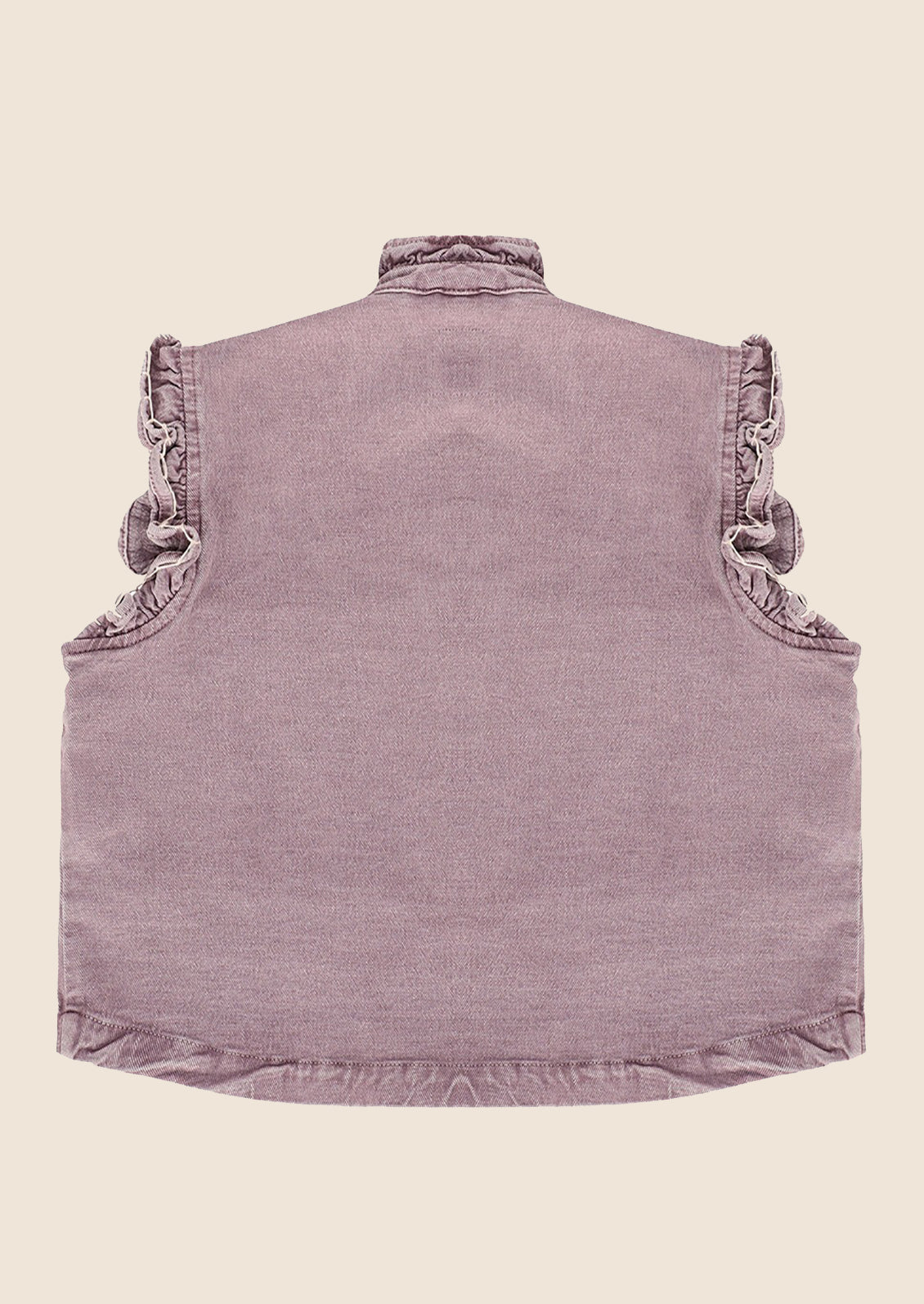Back of lilac denim vest.
