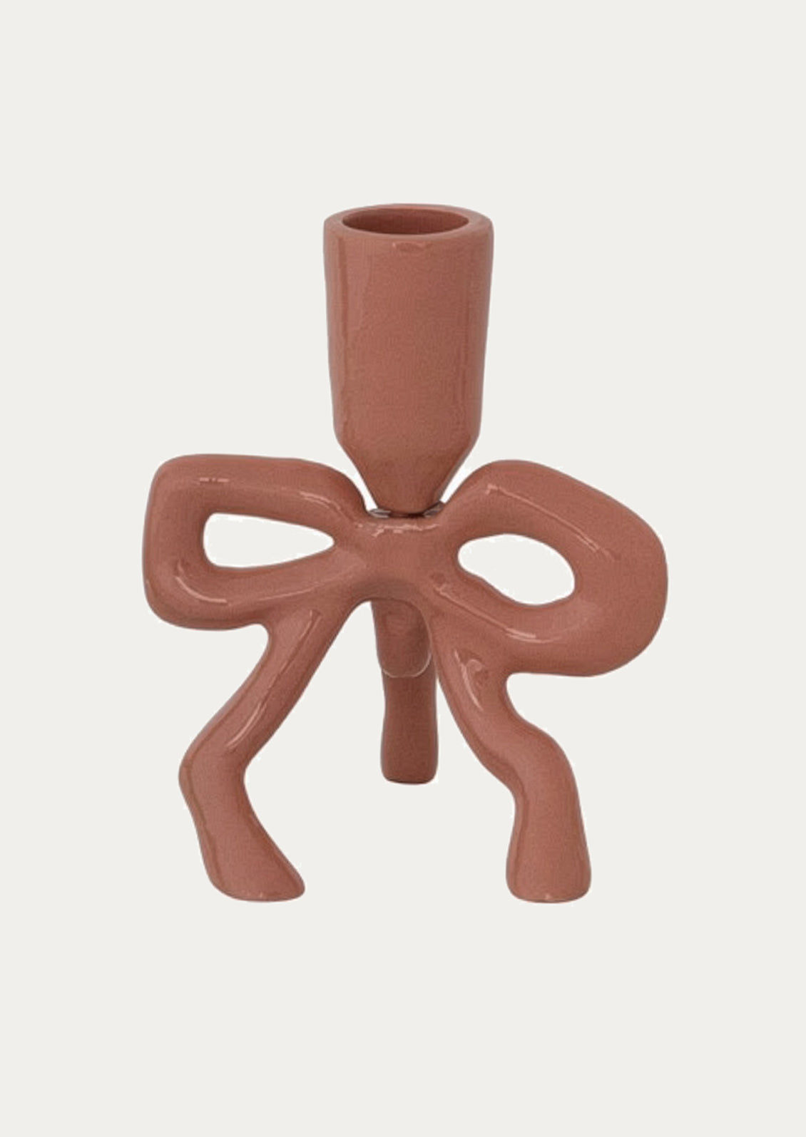 Rose enamel candle holder with a bow design on a white background