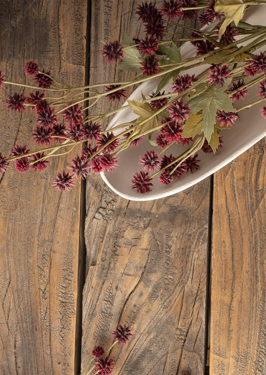 A faux red sanicula spray.