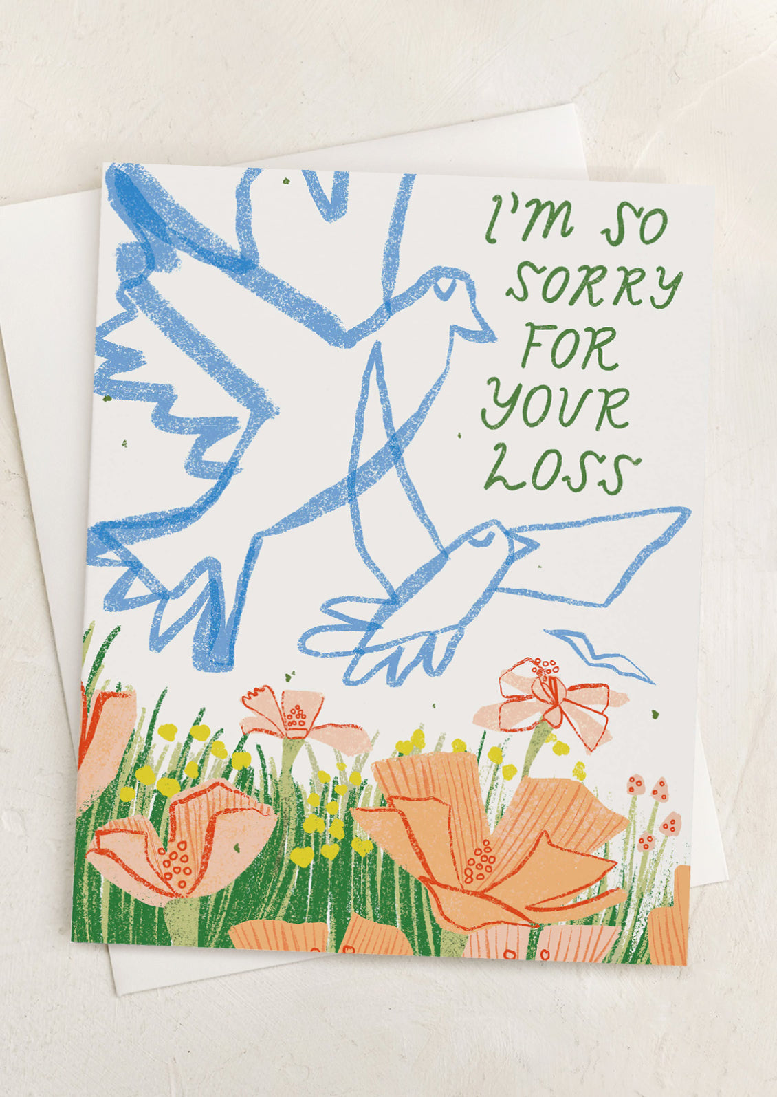 A greeting card reading "I'm so sorry for your loss".