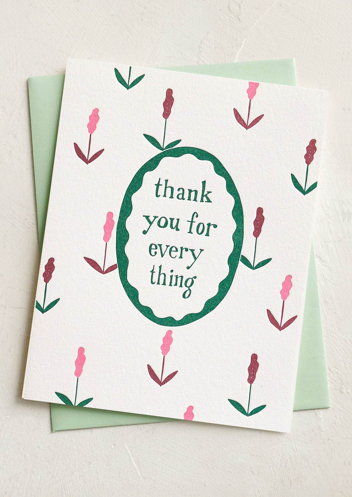 A floral print card reading "Thank you for everything".