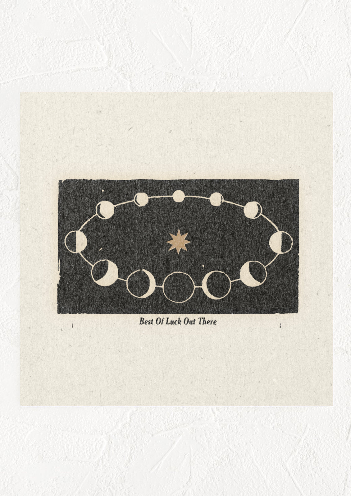 A square digital art print with constellation print and text reading "Best of luck out there".