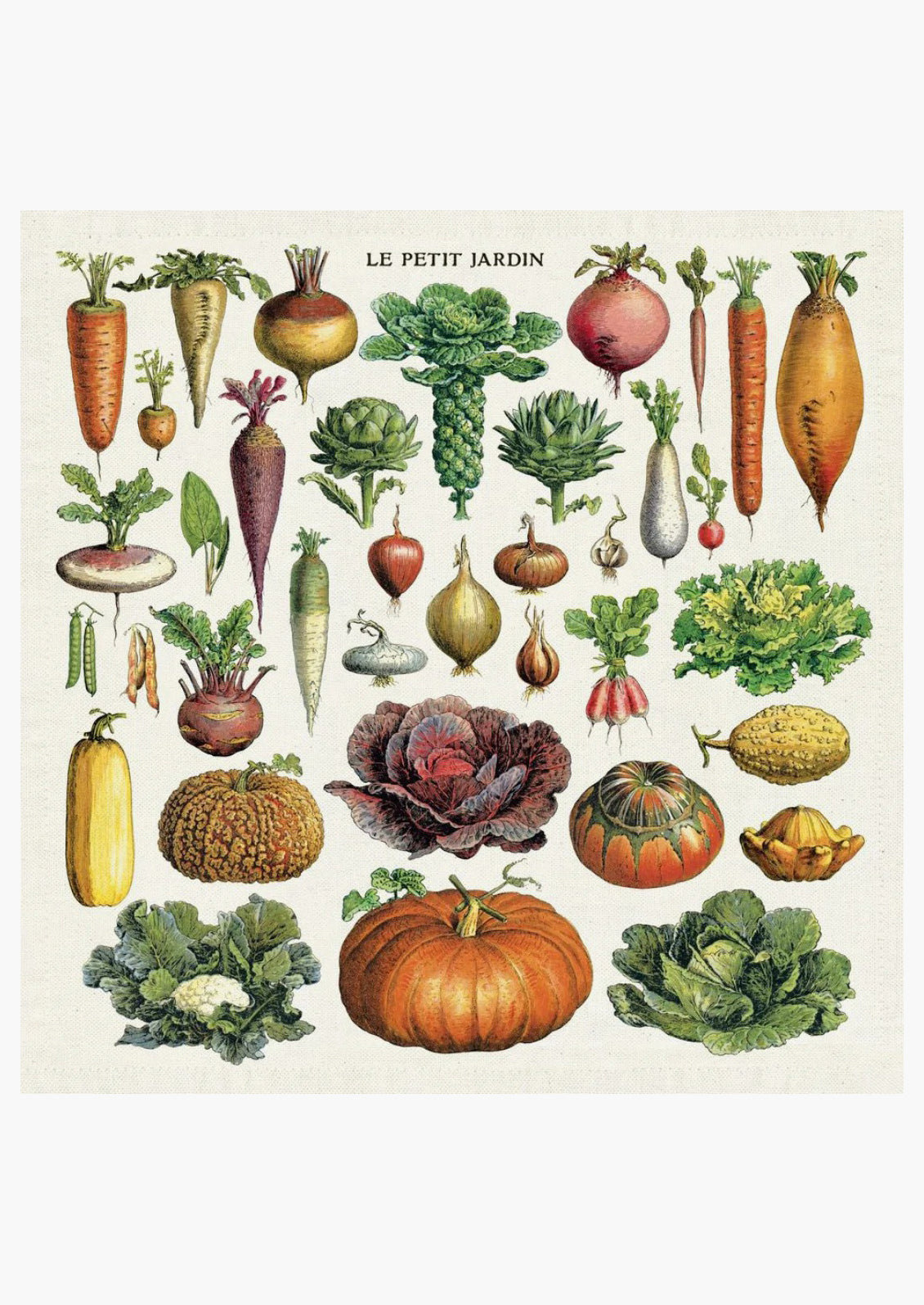 A set of vegetable print napkins.