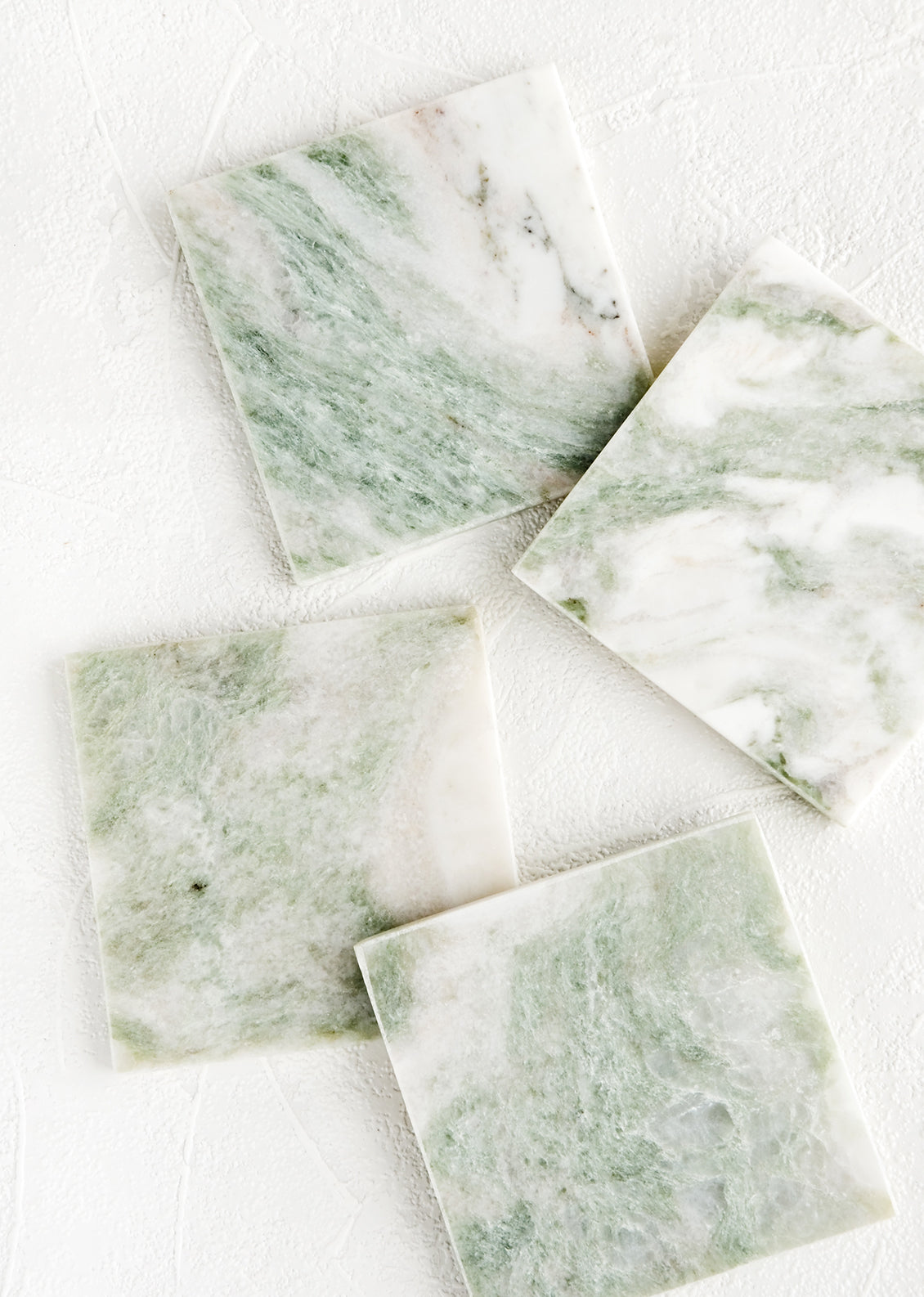 Set of 4 square coasters in green and white marbled "lady onyx"