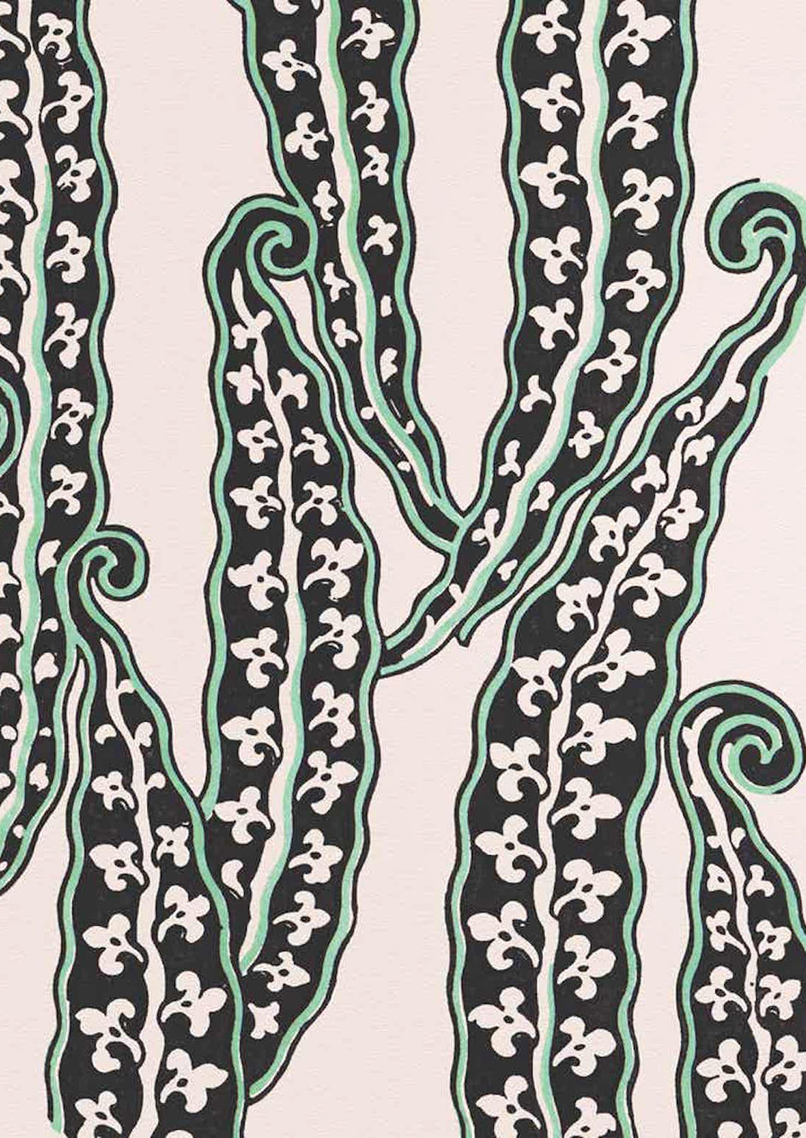 An antique inspired print with graphic "beans" design.