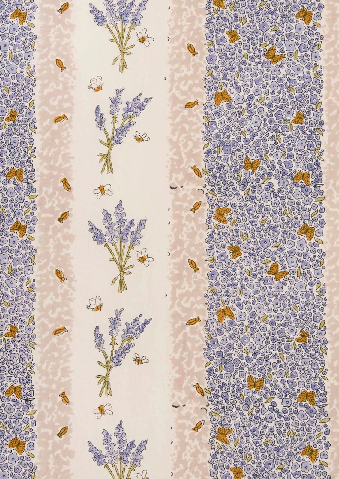 A tablecloth with lavender and bee print.