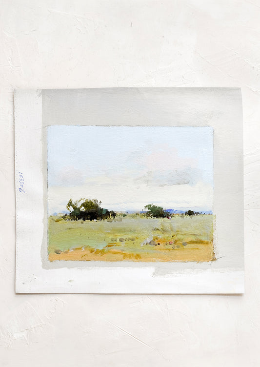 An original oil painting on unstretched canvas of landscape.