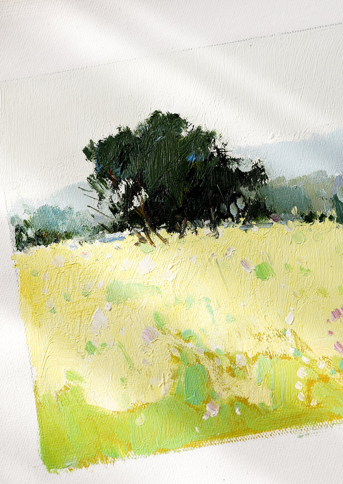 An original oil painting on unstretched canvas of landscape.