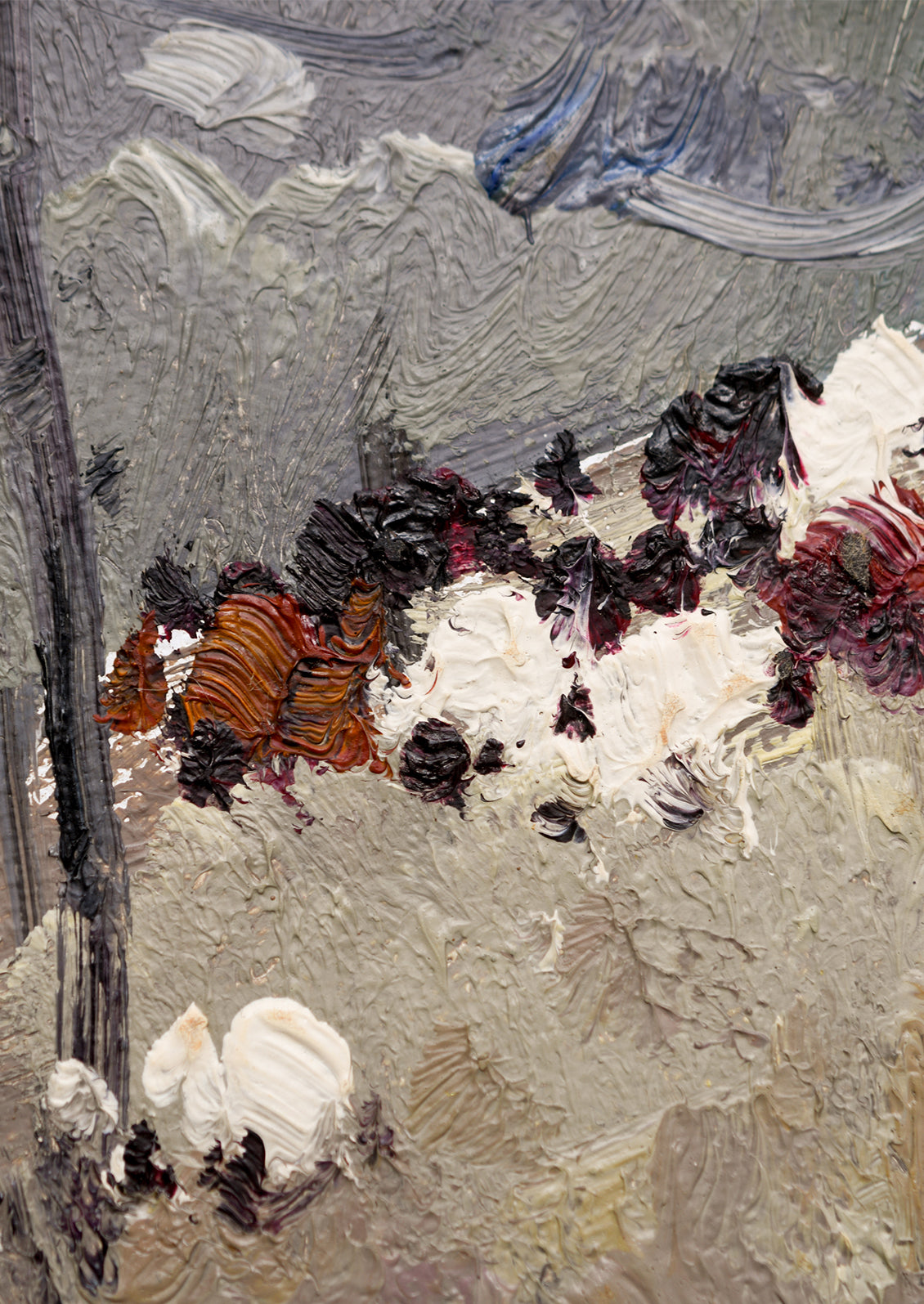 An original oil painting depicting a herd of sheep on a hill.