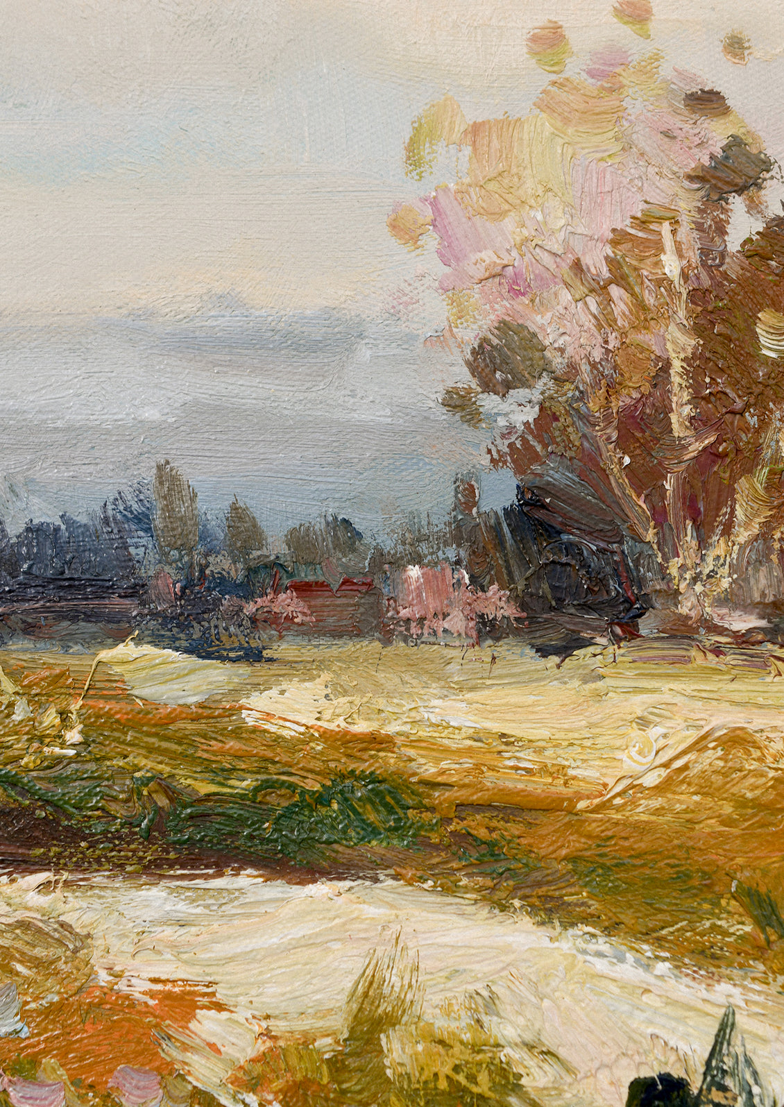 An original oil painting depicting a country landscape scene.