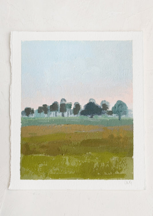An original landscape oil painting on paper.