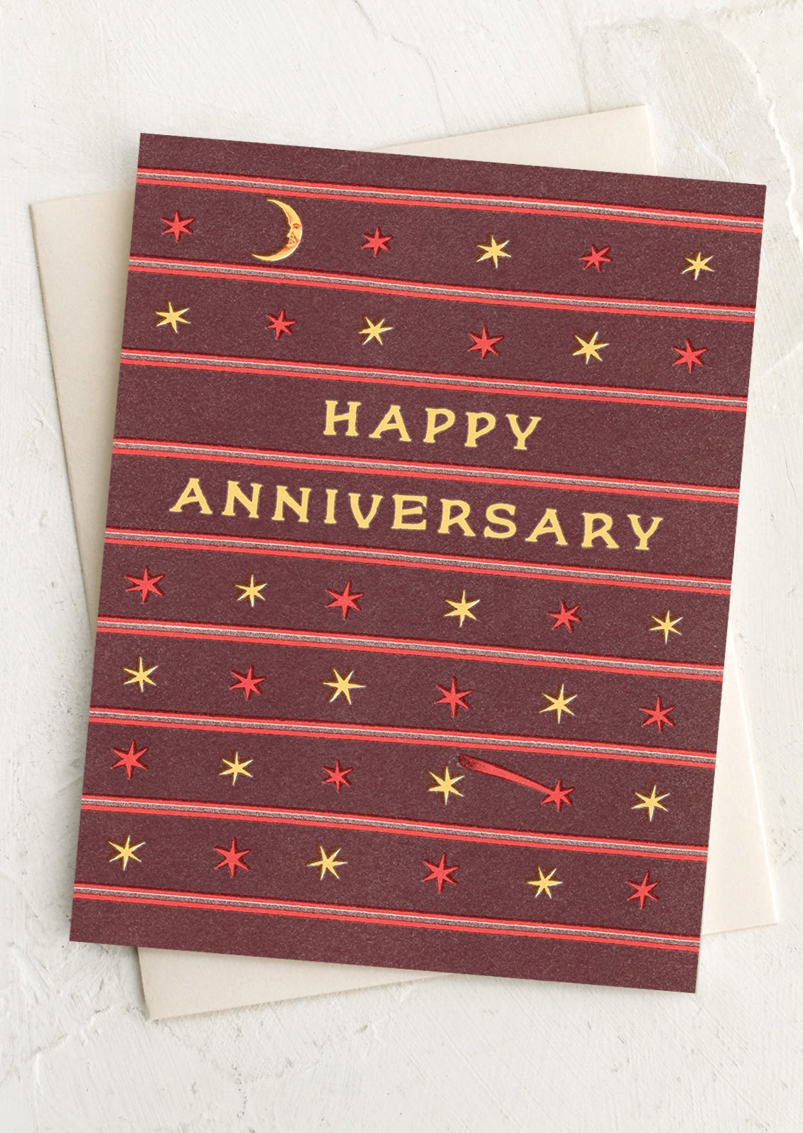 Happy Anniversary card with star and moon design on a white background