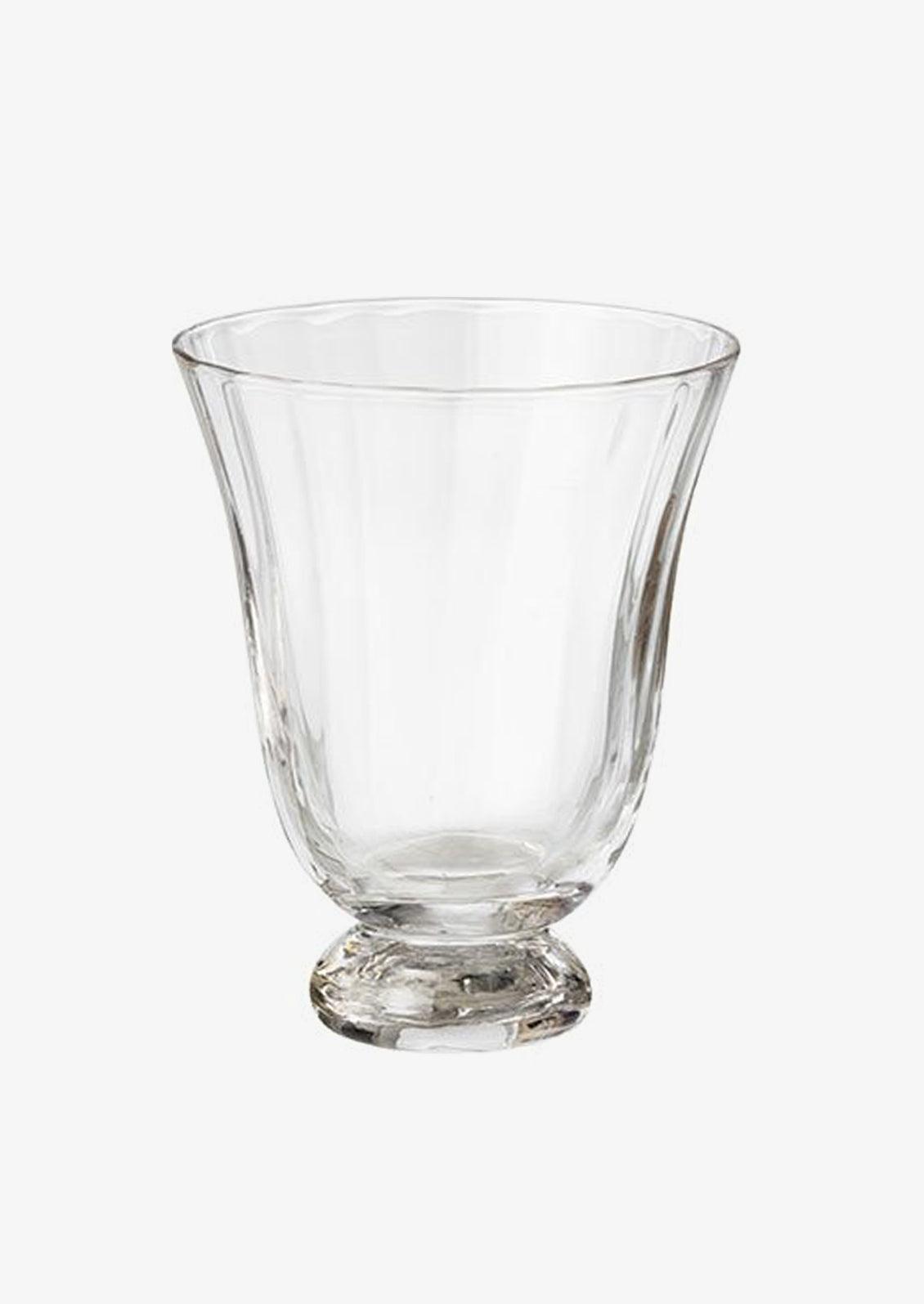 A footed water glass in clear.