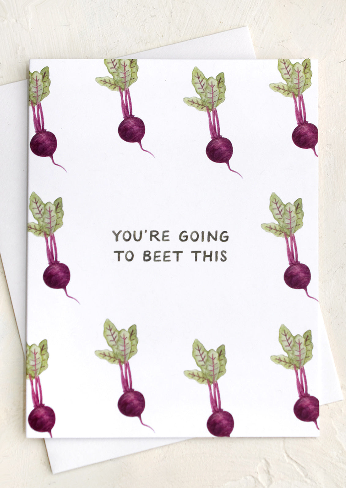 A card with illustration of beets, text reads "You're Going To Beet This".