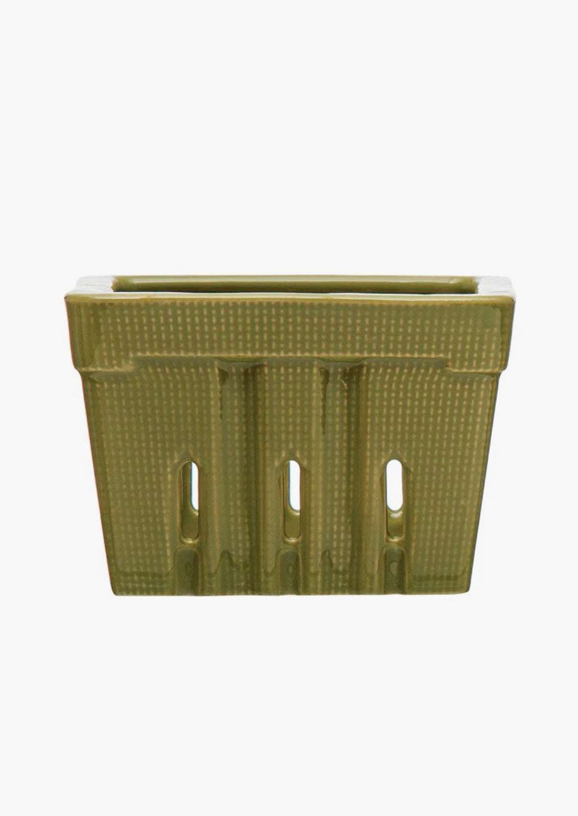 A ceramic berry basket in green.