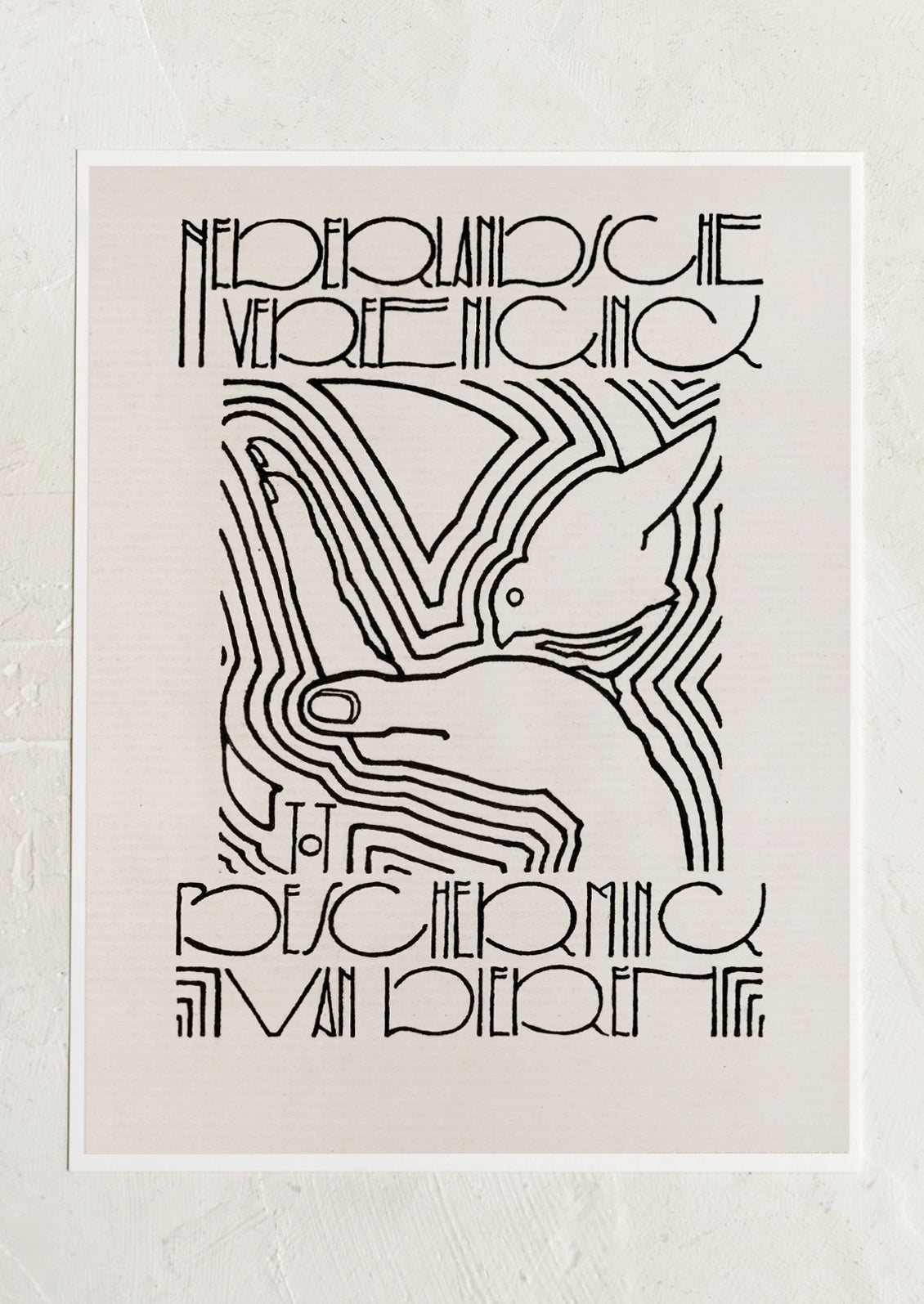 An art print inspired by vintage art exhibition poster, with depiction of bird in hand.