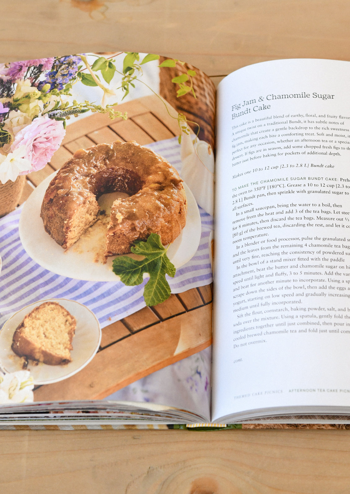 An open book showing a recipe for a bundt cake.