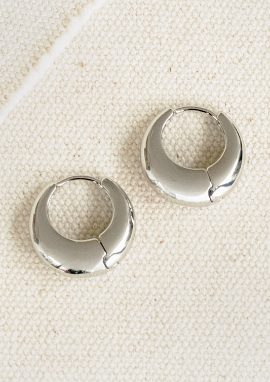 A pair of chubby silver hoop earrings.