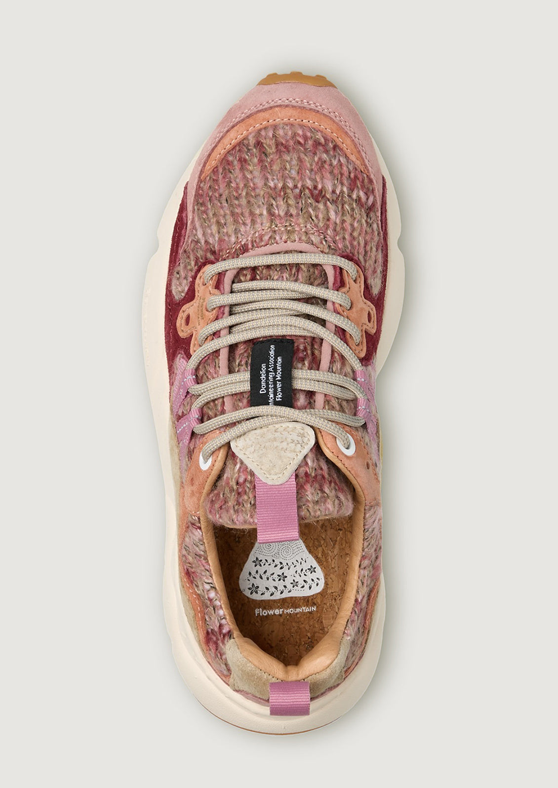 A pair of sporty chunky sneakers in pink wool knit multi.