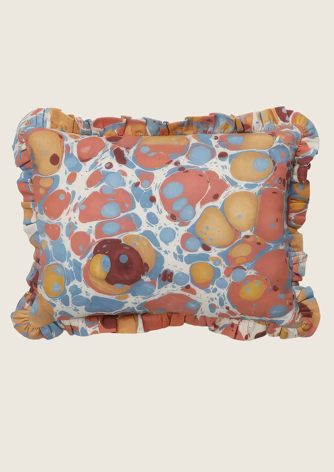 Decorative pillow with a colorful abstract pattern on a white background