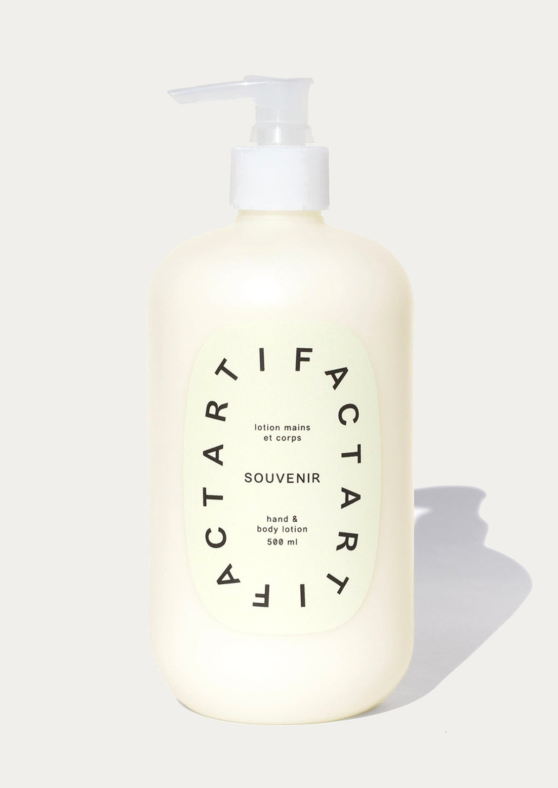 A pump bottle of lotion in Souvenir scent.