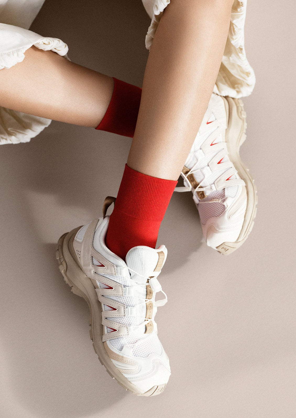 A pair of classic socks in bright red.