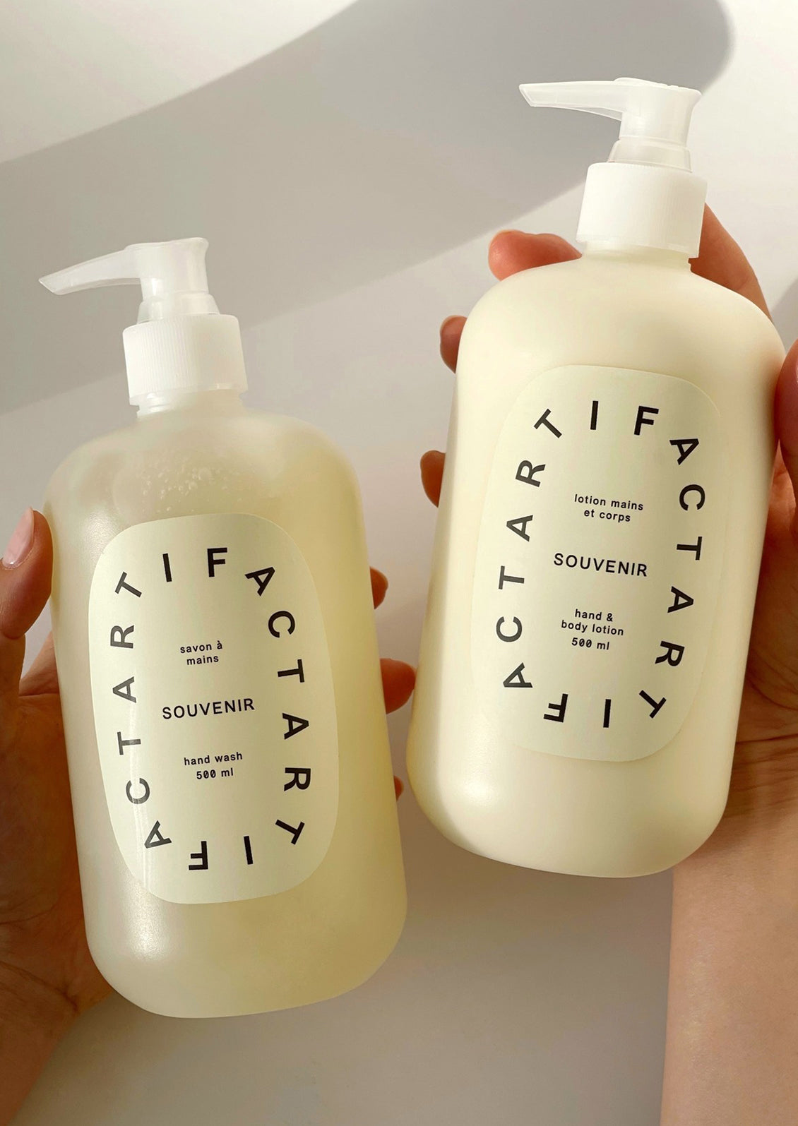 A pump bottle of lotion in Souvenir scent.