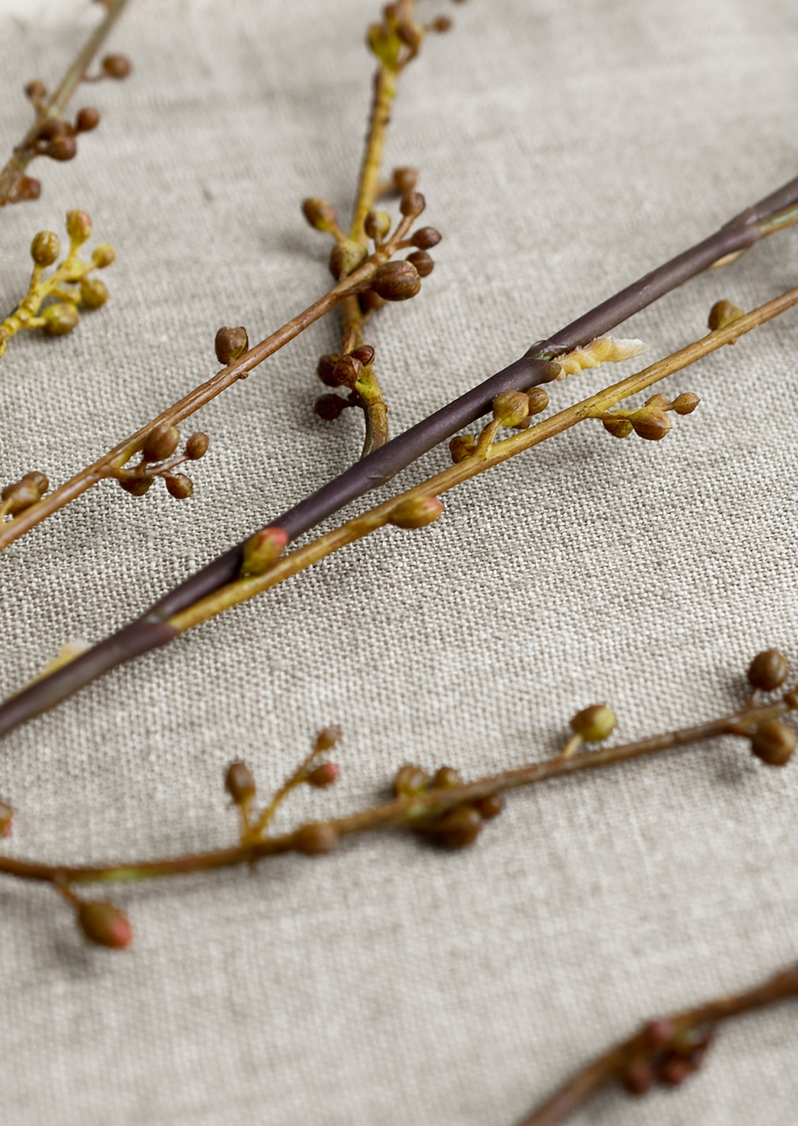 A decorative faux spray looking like a seeded branch.