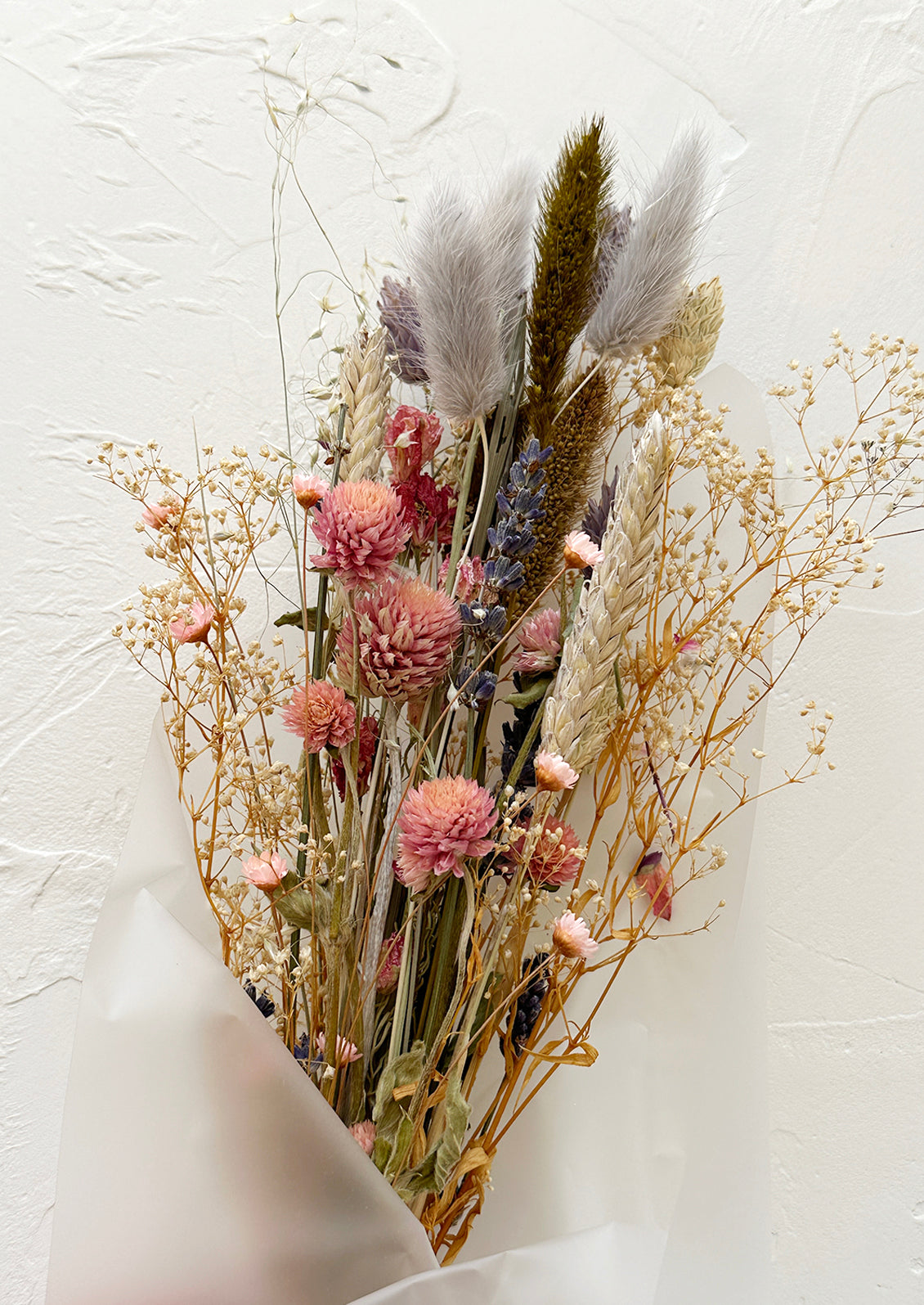 A multicolor bouquet of dried flowers.