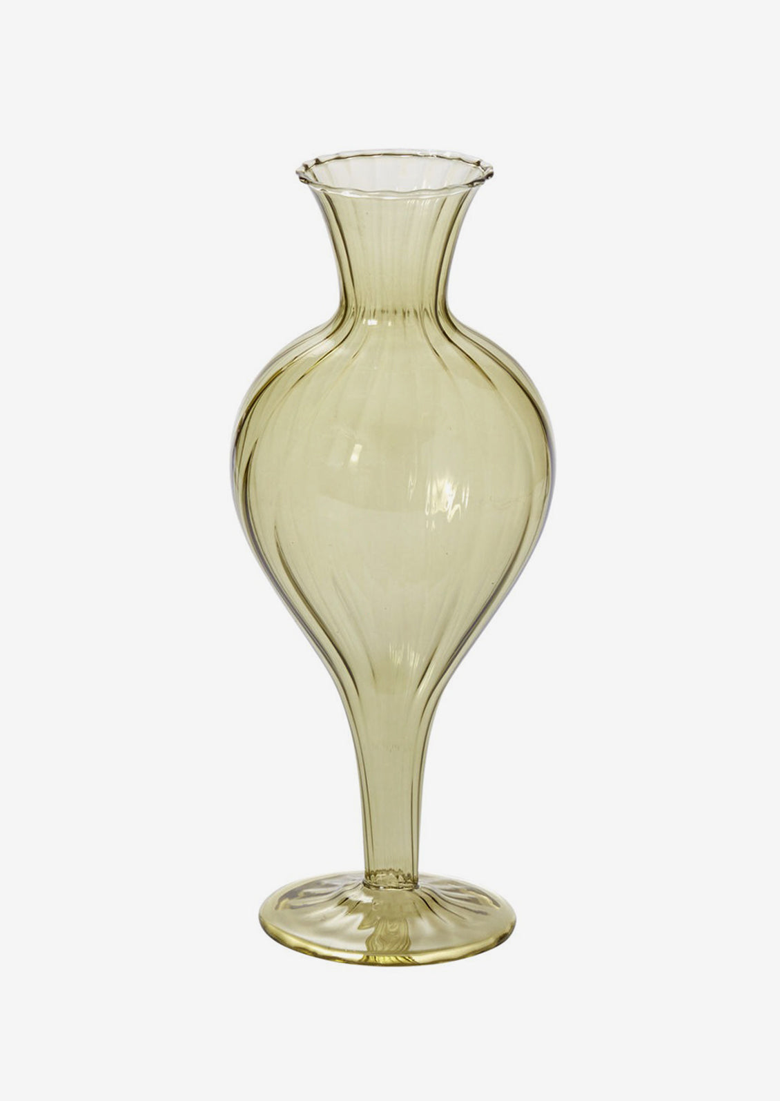 A fluted glass vase in green.