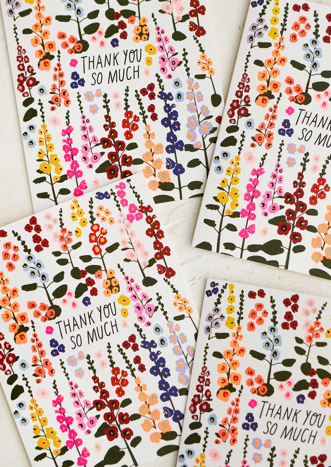 A set of hollyhock flower print thank you cards.