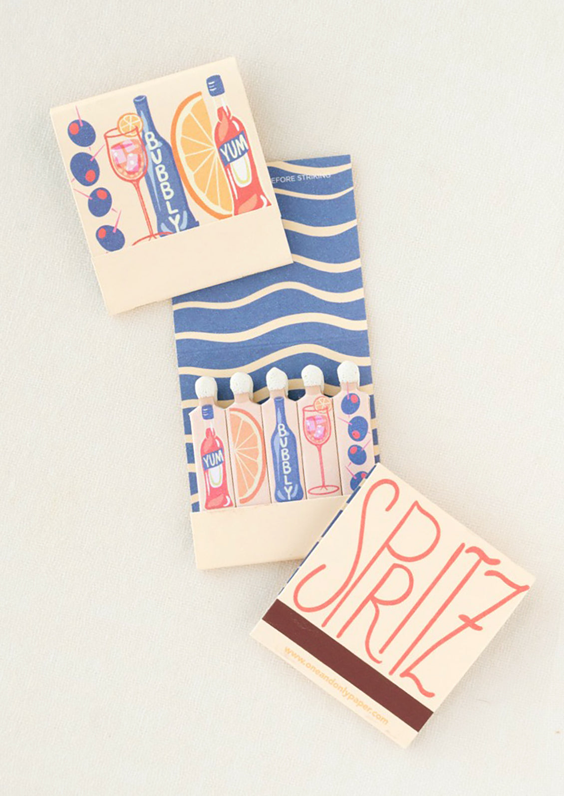 Printed matchbook with cocktail themed printed matches.