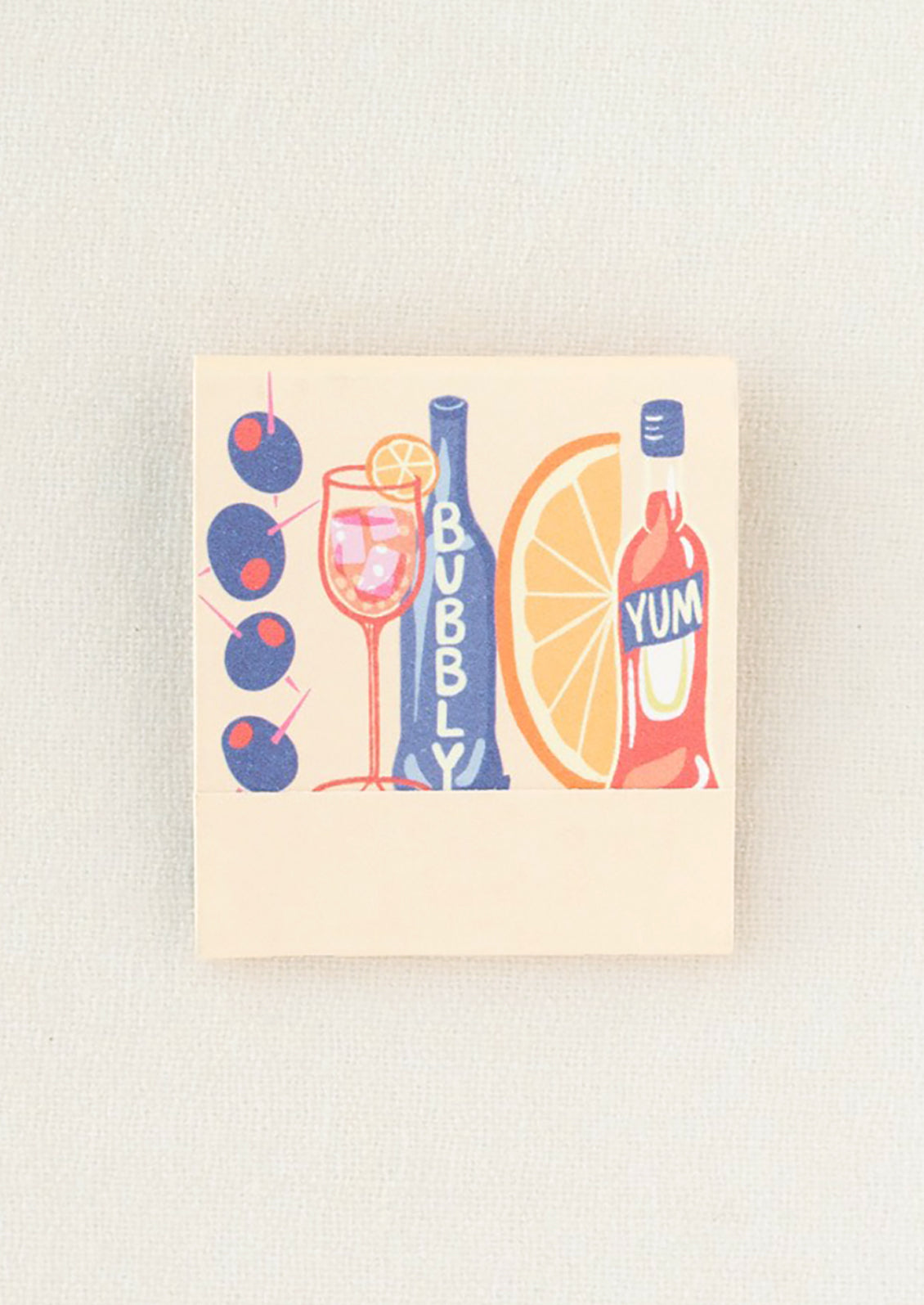 Printed matchbook with cocktail themed printed matches.