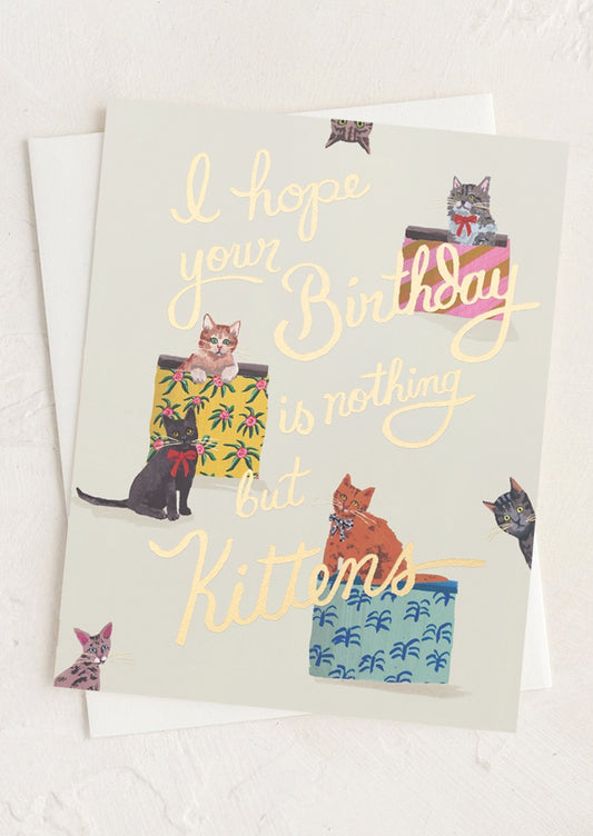 A card reading "I hope your birthday is nothing but kittens".