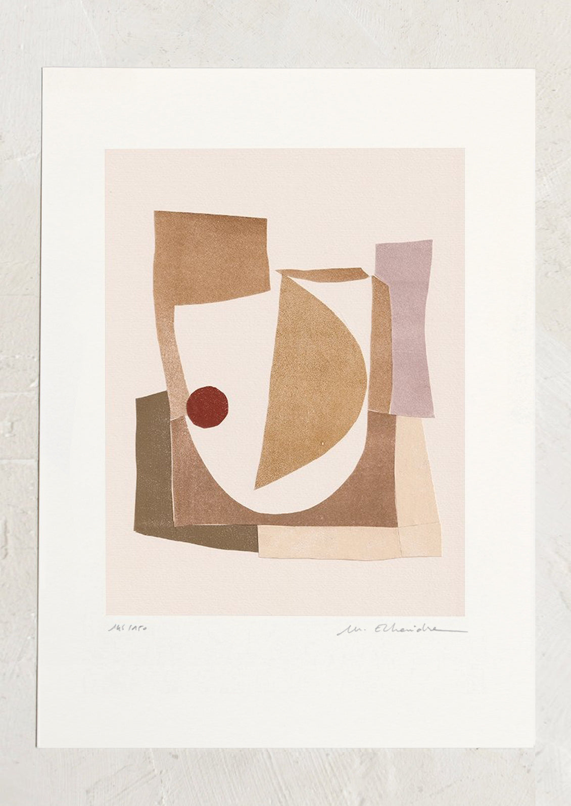 An abstract art print featuring abstract shape formation in tones of brown and cream.