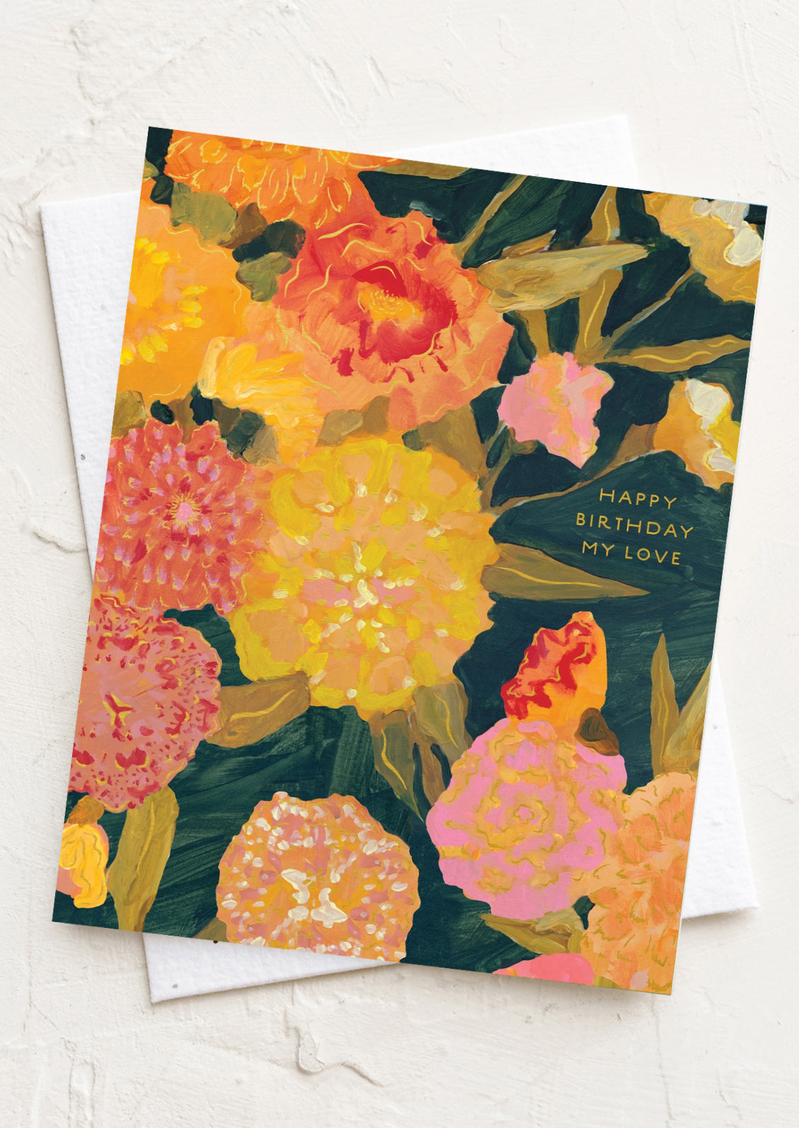 Floral birthday card with colorful flowers on a white background