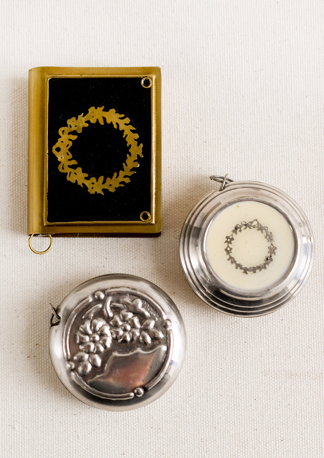 Vintage inspired measuring tapes in assorted finishes.