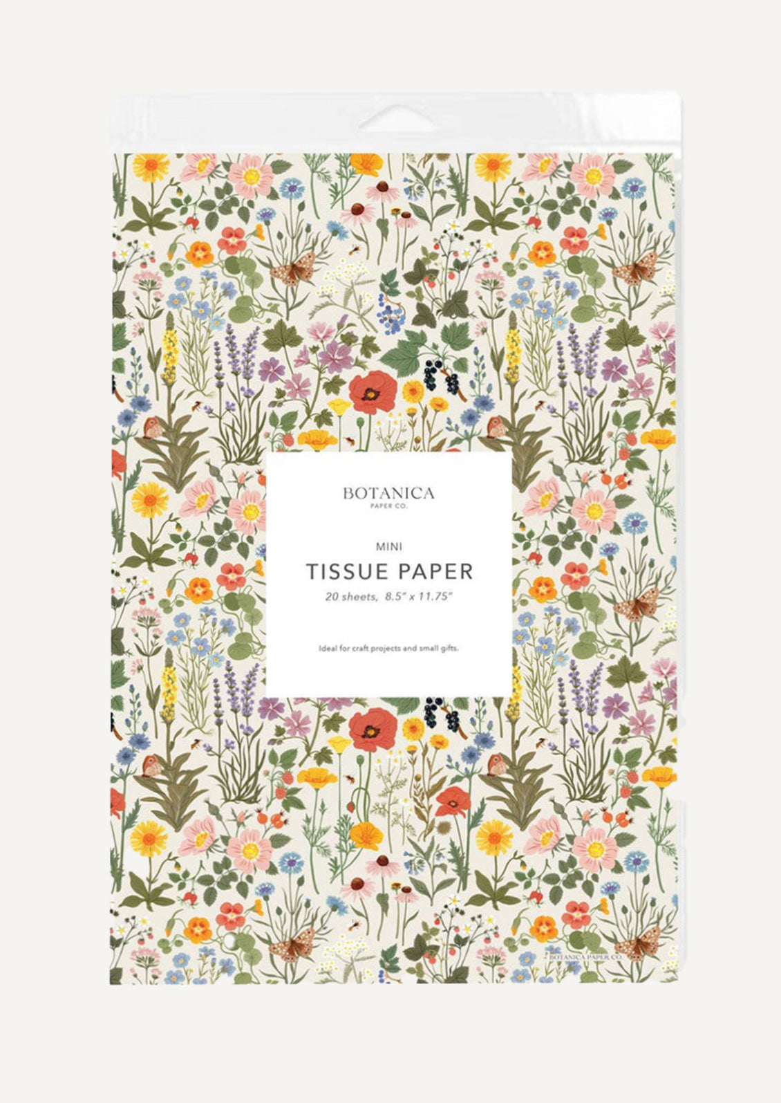 Botanical print tissue paper in packaging.
