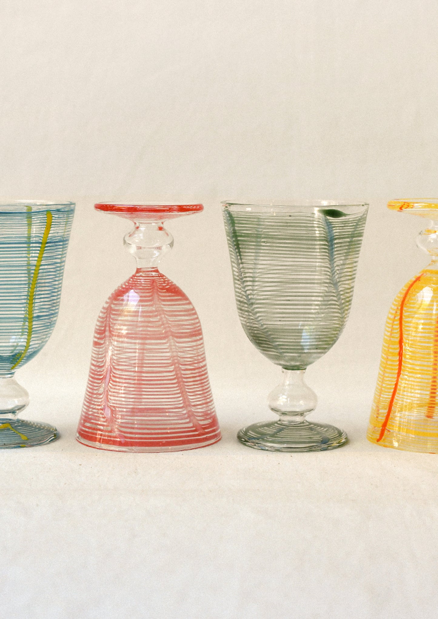 Colorful striped wine glasses.