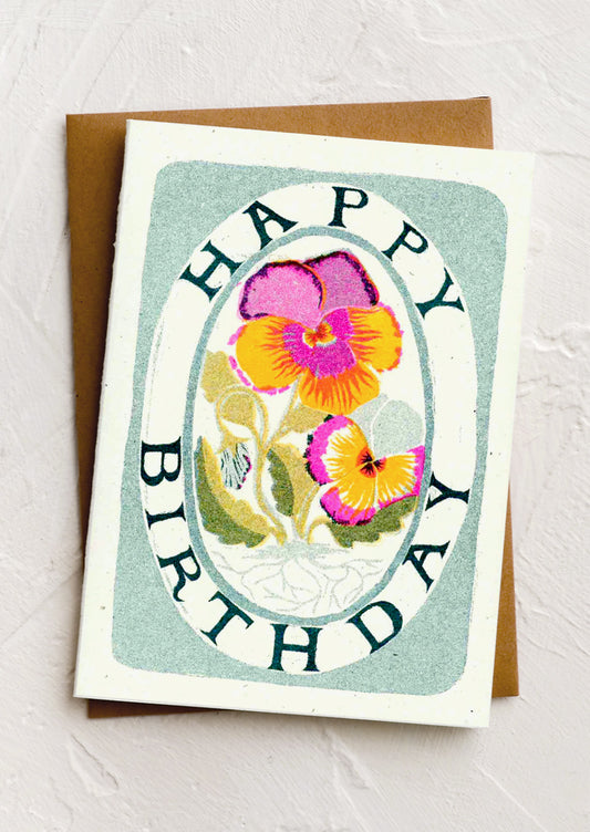 A pansy print birthday card.