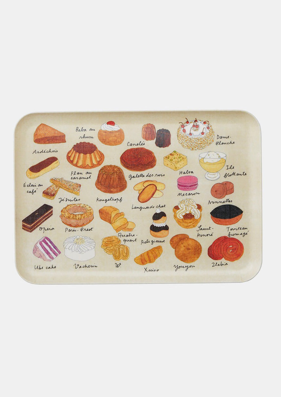 A printed tray with pastries pattern.