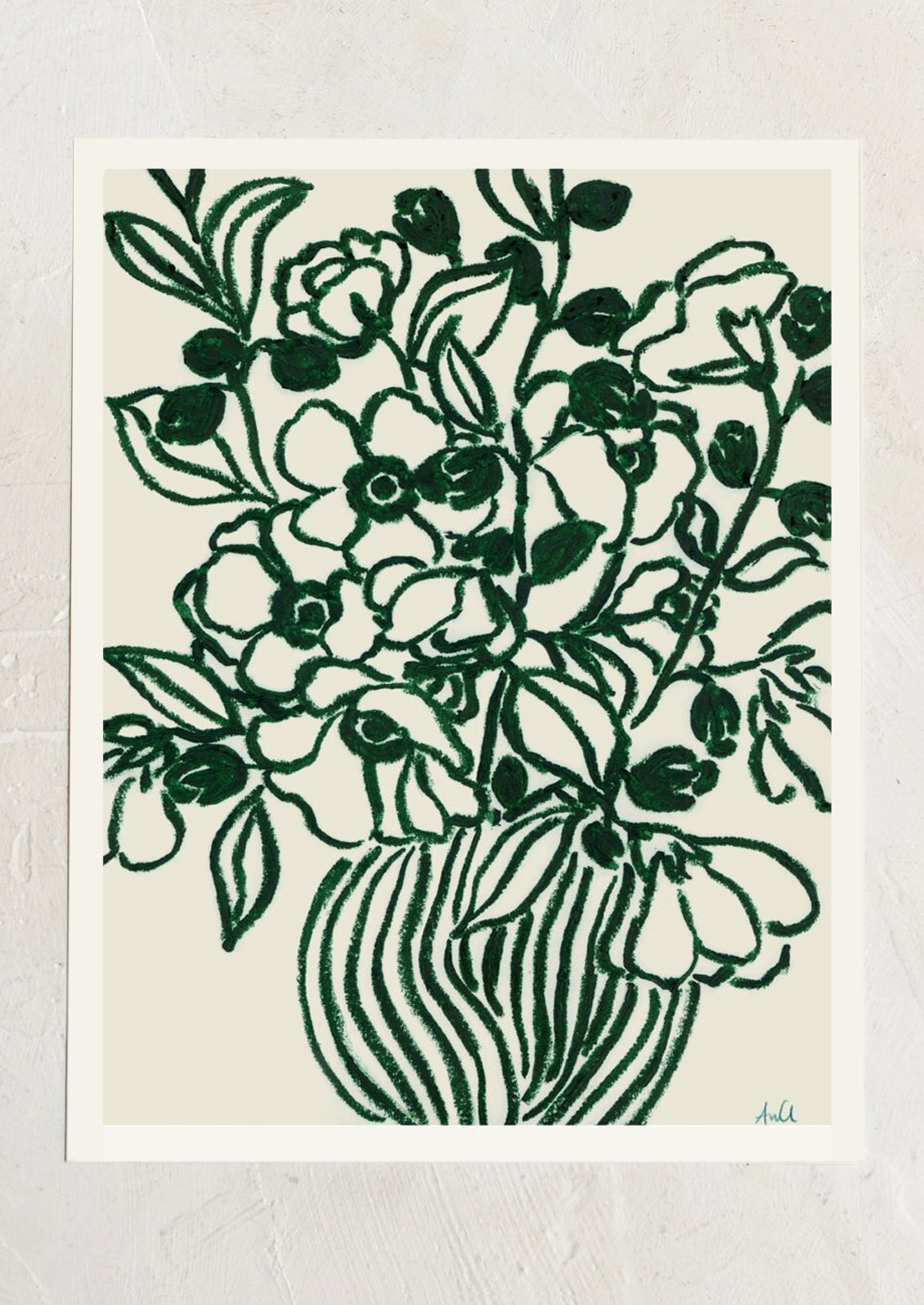 Green floral illustration on a beige background