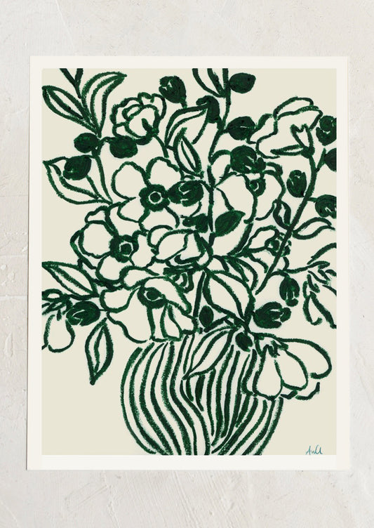 Green floral illustration on a beige background