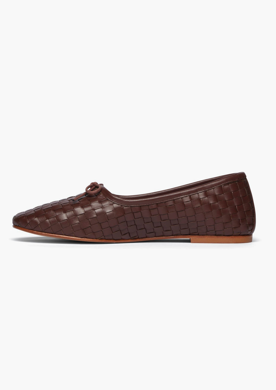 Dark brown woven leather ballet flats.